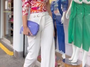 One-Shoulder Printed Top Lace Pants Casual Suit