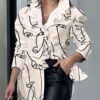 Ruffle Neck Long Sleeve Printed Shirt