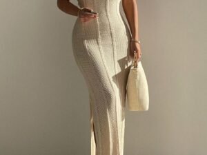 Pure color sexy knitted dress
