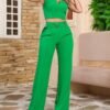Casual solid-color sleeveless two-piece suit