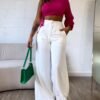 Long Sleeve Shoulder Jacket Straight Pants Set