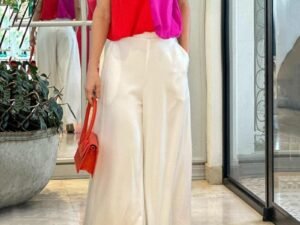 Casual suit of color-block camisole shirt & trousers