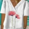 Women's T shirt Tee Yellow Red Blue Floral Print Short Sleeve Holiday Weekend Basic V Neck Regular Floral Painting S