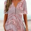 Women's T shirt Tee Black Pink Blue Floral Butterfly Button Print Short Sleeve Casual Basic V Neck Regular Floral Butterfly S