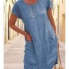 Women‘s Shift Dress Knee Length Dress Short Sleeve Pure Color Pocket Spring Summer Crew Neck Basic Casual Classic Loose 2023 S M L XL 2XL 3XL 4XL 5XL / Cotton