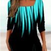 Women's T shirt Tee Black Blue Green Color Gradient Print 3/4 Length Sleeve Daily Weekend Basic Square Neck Regular Painting S
