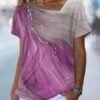Women's T shirt Tee Pink Red Blue Graphic Print Short Sleeve Daily Weekend Basic V Neck Regular Abstract Painting S
