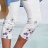 Women's Pants Trousers Leggings Capri shorts Green Purple Red Mid Waist Fashion Leisure Sports Weekend Print Stretchy Calf-Length Comfort Flower / Floral S M L XL XXL / Slim
