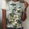 Women's T shirt Tee Yellow Pink Blue Floral Print Short Sleeve Holiday Weekend Basic Round Neck Regular Floral Painting S