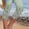 Women's Pants Trousers Leggings Capri shorts Green Purple Red Mid Waist Fashion Leisure Sports Weekend Print Stretchy Calf-Length Comfort Flower / Floral S M L XL XXL / Slim