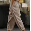 Women's Pants Trousers Faux Linen Dark Grey Camel White Fashion Casual Daily Side Pockets Ankle-Length Comfort Plain S M L XL 2XL