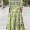 Women's Casual Dress A Line Dress Floral Dress Floral Pocket Print Crew Neck Midi Dress Fashion Streetwear Outdoor Daily 3/4 Length Sleeve Regular Fit Yellow Pink Blue Summer Spring S M L XL XXL