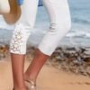 Women's Capri shorts Black White Fashion Casual Daily Lace Calf-Length Tummy Control Plain S M L XL 2XL