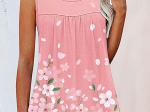 Women's Tank Top Black White Pink Floral Print Sleeveless Casual Holiday Basic Round Neck Regular Floral S