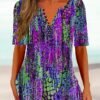 Women's T shirt Tee Pink Blue Sky Blue Graphic Button Print Short Sleeve Daily Weekend Basic Round Neck Regular Painting S