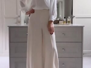 Fashion solid color shirt & trousers two-piece set