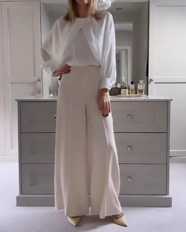 Fashion solid color shirt & trousers two-piece set