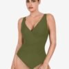 Deep-V Neck One-Piece Shapewear Swimsuit