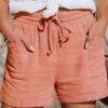 Women's Wide Leg Shorts Cotton Blend Green Blue Purple Mid Waist Basic Casual / Sporty Casual Weekend Pocket Short Comfort Plain S M L XL XXL / Loose Fit