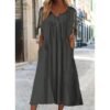 Women's Casual Dress Shift Dress White Dress Midi Dress White Short Sleeve Pure Color Button Summer Spring V Neck Basic Vacation Loose Fit 2023 S M L XL XXL 3XL #9223970
