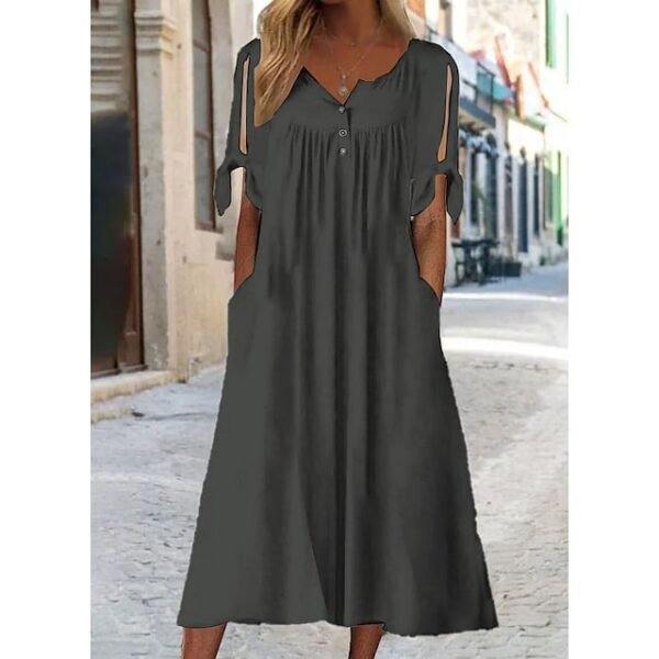 Women's Casual Dress Shift Dress White Dress Midi Dress White Short Sleeve Pure Color Button Summer Spring V Neck Basic Vacation Loose Fit 2023 S M L XL XXL 3XL #9223970