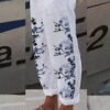 Women's Linen Pants Capri shorts Cotton And Linen White Pink Red Mid Waist Streetwear Casual Comfort Vacation Casual Daily Weekend Pocket Print Micro-elastic Long Comfort Floral S M L XL 2XL