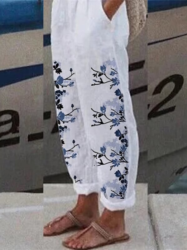 Women's Linen Pants Capri shorts Cotton And Linen White Pink Red Mid Waist Streetwear Casual Comfort Vacation Casual Daily Weekend Pocket Print Micro-elastic Long Comfort Floral S M L XL 2XL