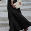 Women's Skirt Swing Maxi Cotton Blend Black Pink khaki Skirts Ruffle Fashion Casual Daily S M L