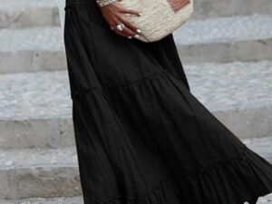 Women's Skirt Swing Maxi Cotton Blend Black Pink khaki Skirts Ruffle Fashion Casual Daily S M L