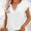 Women's T shirt Tee Light Blue Black White Plain Button Short Sleeve Casual Basic V Neck Regular S