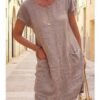 Women‘s Shift Dress Knee Length Dress Short Sleeve Pure Color Pocket Spring Summer Crew Neck Basic Casual Classic Loose 2023 S M L XL 2XL 3XL 4XL 5XL / Cotton