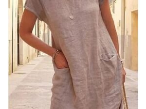 Women‘s Shift Dress Knee Length Dress Short Sleeve Pure Color Pocket Spring Summer Crew Neck Basic Casual Classic Loose 2023 S M L XL 2XL 3XL 4XL 5XL / Cotton