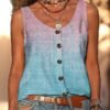 Women's Tank Top Yellow Red Blue Color Gradient Button Print Sleeveless Casual Basic U Neck Regular S