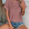 Women's T shirt Tee White Eyelet Tops Light Blue Black White Plain Cut Out Short Sleeve Daily Weekend Basic Round Neck Regular Cotton S