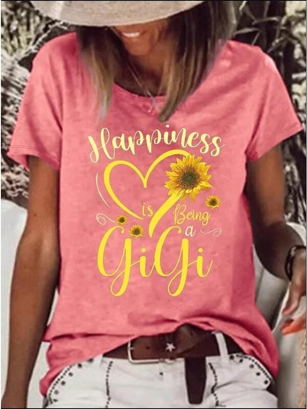 Women's T shirt Tee Black Pink Blue Leopard Heart Print Short Sleeve Holiday Weekend Basic Round Neck Regular Floral Painting S