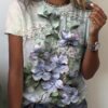 Women's T shirt Tee Yellow Pink Blue Floral Print Short Sleeve Holiday Weekend Basic Round Neck Regular Floral Painting S