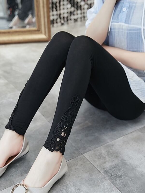 Women's Leggings Black White Grey Fashion Casual Daily Lace Ankle-Length Tummy Control Solid Colored L XL 2XL 3XL 4XL