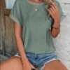 Women's T shirt Tee White Eyelet Tops Light Blue Black White Plain Cut Out Short Sleeve Daily Weekend Basic Round Neck Regular Cotton S