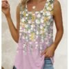 Women's Tank Top Pink Blue Purple Floral Sequins Sleeveless Casual Holiday Basic Square Neck Regular Floral S