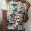 Women's T shirt Tee Yellow Pink Blue Floral Print Short Sleeve Holiday Weekend Basic Round Neck Regular Floral Painting S