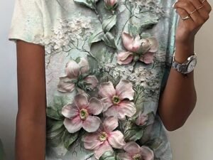 Women's T shirt Tee Yellow Pink Blue Floral Print Short Sleeve Holiday Weekend Basic Round Neck Regular Floral Painting S