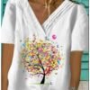 Women's T shirt Tee Yellow Red Blue Floral Print Short Sleeve Holiday Weekend Basic V Neck Regular Floral Painting S