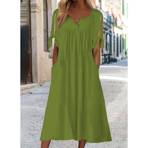 Women's Casual Dress Shift Dress White Dress Midi Dress White Short Sleeve Pure Color Button Summer Spring V Neck Basic Vacation Loose Fit 2023 S M L XL XXL 3XL #9223970