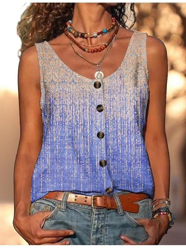 Women's Tank Top Yellow Red Blue Color Gradient Button Print Sleeveless Casual Basic U Neck Regular S