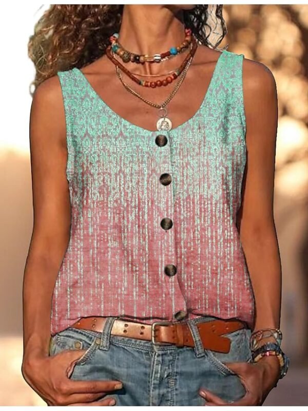 Women's Tank Top Yellow Red Blue Color Gradient Button Print Sleeveless Casual Basic U Neck Regular S