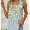 Women's Tank Top Pink Blue Purple Floral Sequins Sleeveless Casual Holiday Basic Square Neck Regular Floral S