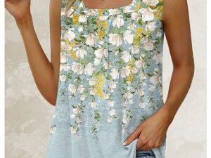 Women's Tank Top Pink Blue Purple Floral Sequins Sleeveless Casual Holiday Basic Square Neck Regular Floral S