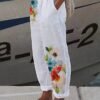 Women's Linen Pants Capri shorts Cotton And Linen White Pink Red Mid Waist Streetwear Casual Comfort Vacation Casual Daily Weekend Pocket Print Micro-elastic Long Comfort Floral S M L XL 2XL