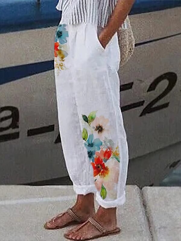 Women's Linen Pants Capri shorts Cotton And Linen White Pink Red Mid Waist Streetwear Casual Comfort Vacation Casual Daily Weekend Pocket Print Micro-elastic Long Comfort Floral S M L XL 2XL
