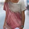 Women's T shirt Tee Pink Red Blue Graphic Print Short Sleeve Daily Weekend Basic V Neck Regular Abstract Painting S